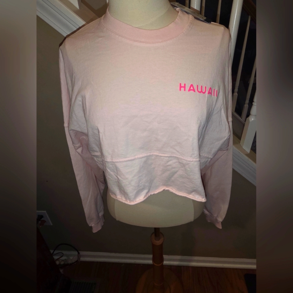 NWT Pink Hawaii Cropped Heavy Weight LS Tee